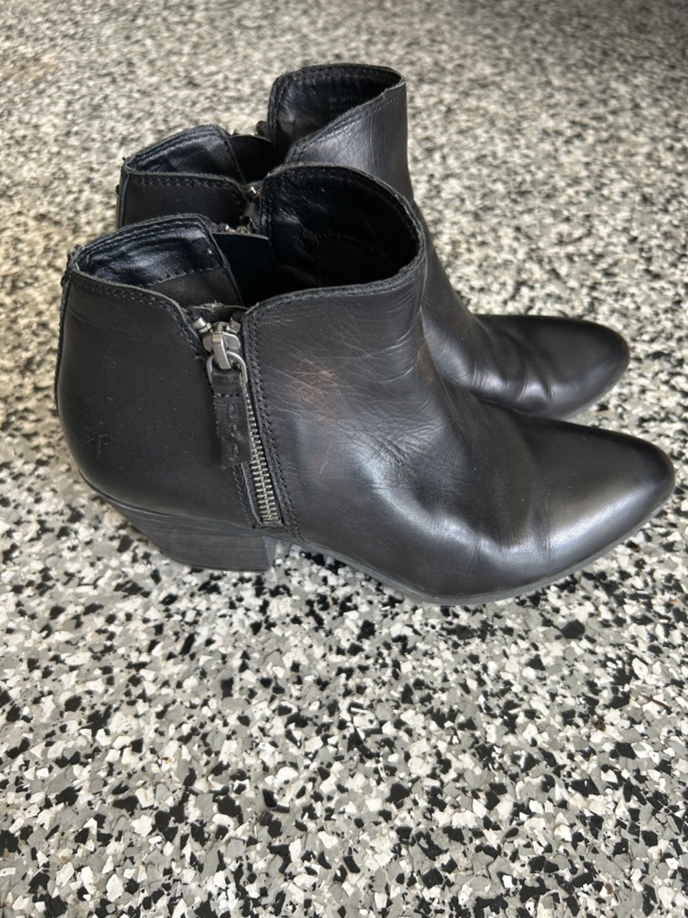 Frye Black Leather Pointed Ankle Zip Booties